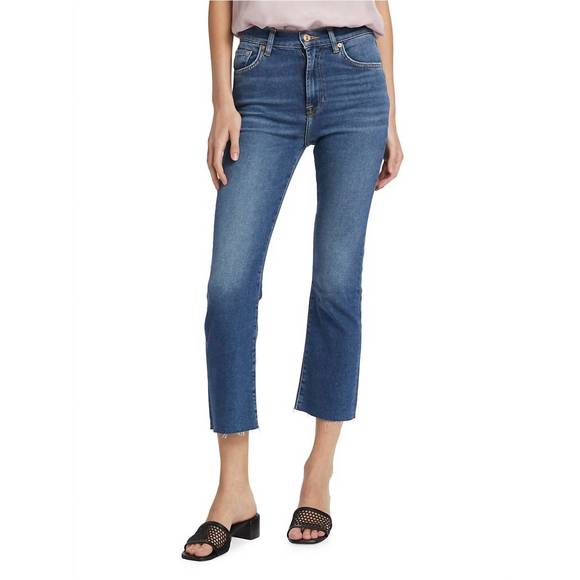 NEW FOR ALL MANKIND high-waisted slim kick jeans in blue print